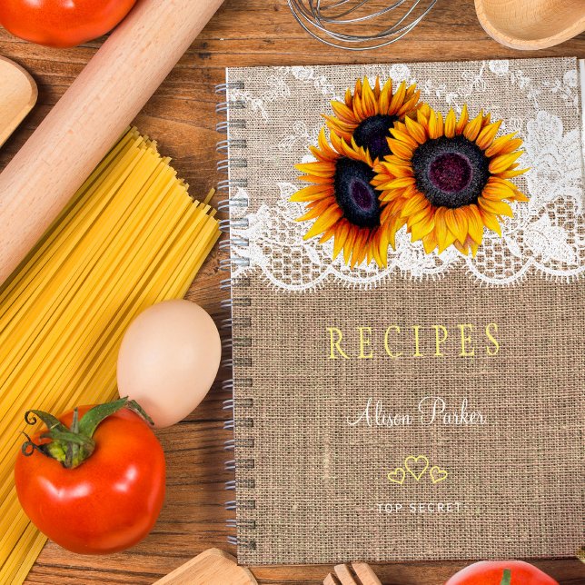 Carnet Recettes de dentelle de bouquet de tournesol rusti (Créateur téléchargé)