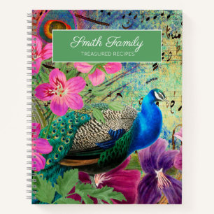 Carnet Recettes de famille élégantes vintage paon