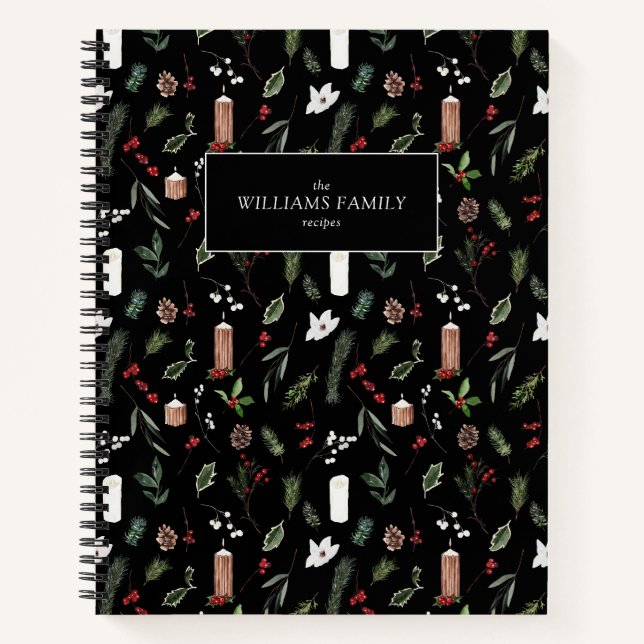 Carnet Recettes de la famille de Noël botanique noire mod (Devant)
