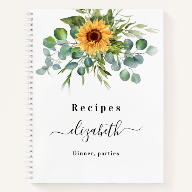 Carnet Recettes de tournesol eucalyptus vert nom du scrip (Devant)