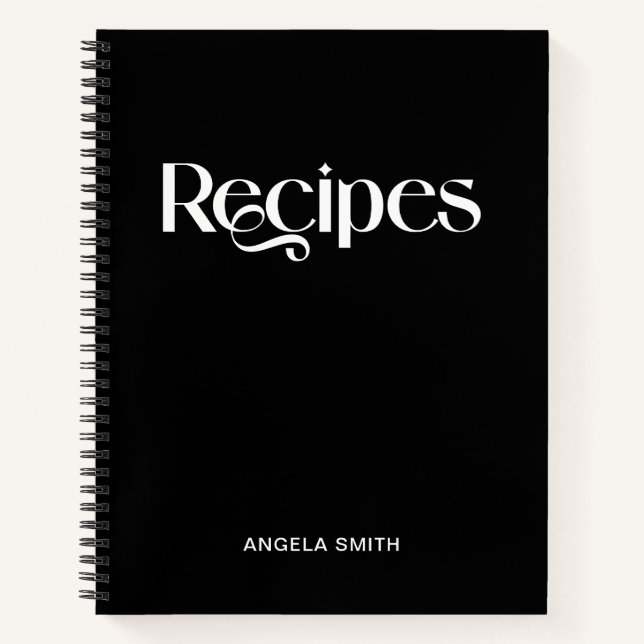 Carnet Recettes de typographie élégante noir et blanc (Devant)