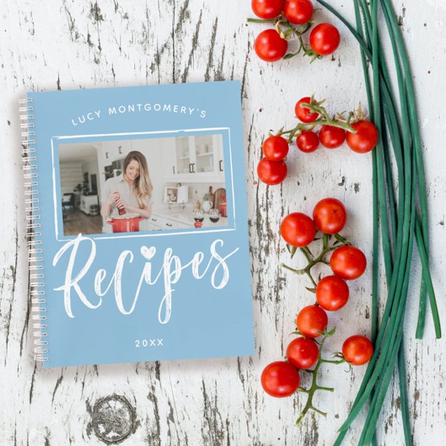 Carnet Recettes d'écriture manuscrite en bleu poudre blan (Créateur téléchargé)