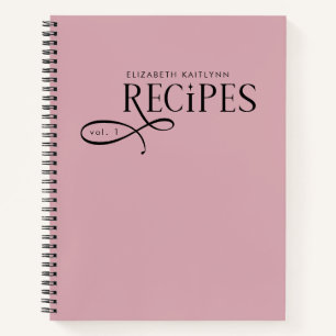 Carnet Recettes Élégantes Modernes Personnalisées Rose Po