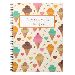 Carnet Recettes familiales motifs de crème glacée sur mes
