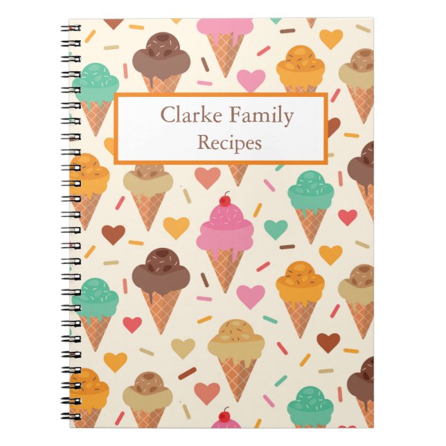 Carnet Recettes familiales motifs de crème glacée sur mes (Devant)