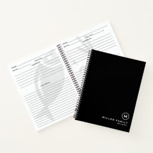 Carnet Recettes familiales Simple Noir Blanc Monogramme