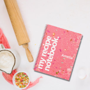 Carnet Recettes modernes avec nom en paillettes liquides
