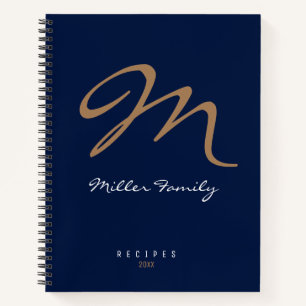 Carnet Recettes Monogramme bleu foncé