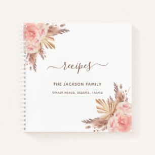Carnet Recettes pampas herbe blush rose fleuri famille