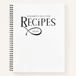 Carnet Recettes Personnalisées Élégantes Modernes Noir Bl