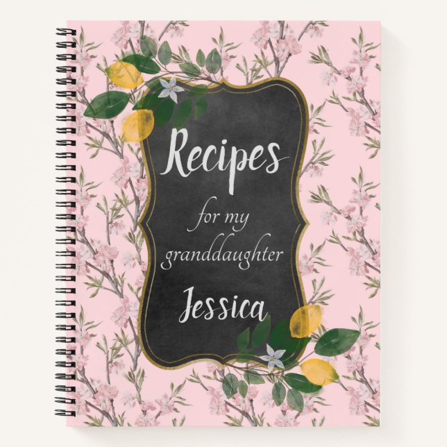 Carnet Recettes pour ma petite-fille sur Pink Floral (Devant)