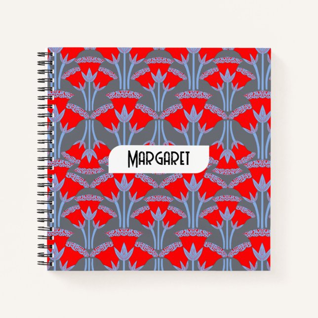 Carnet Red Bellflower Name Personalized Cute Notebook (Devant)