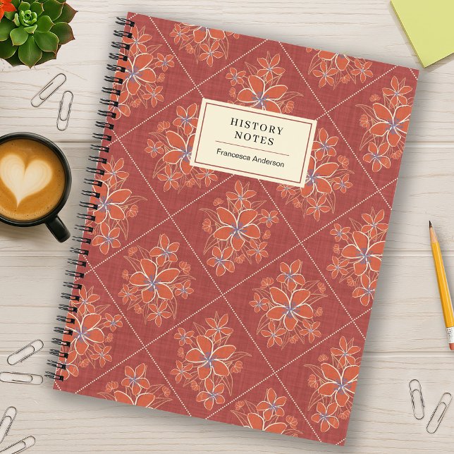 Carnet Red Boho Chic Linen Textured Floral College Custom (Créateur téléchargé)