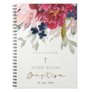 Carnet Red Burgundy Blush Blue Floral Baptism Guestbook