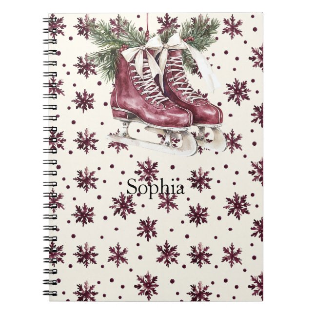 Carnet Red Cream Snowflakes Ice Skates (Devant)
