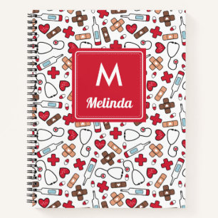 Carnet Red Cute Médicale Motif Nurse Monogrammé