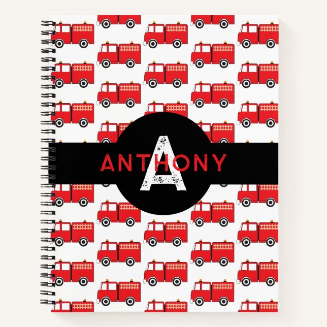 Carnet Red Fire Truck Kids Monogramme Nom de l'école (Devant)