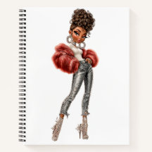 Red Fur Glam Girl Spiral Notebook