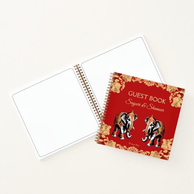 Carnet Red gold elephants Indian wedding guest book (Intérieur)