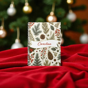 Carnet Red Green Pine and Berry Holiday