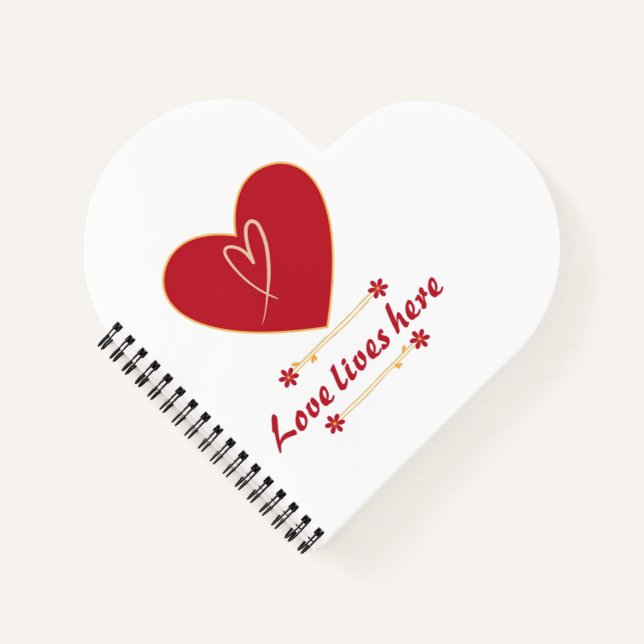 Carnet Red Heart Floral Design – “Love Lives Here”  (Devant)