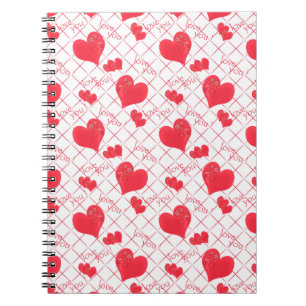 Carnet Red hearts, texte, love you, red and white.