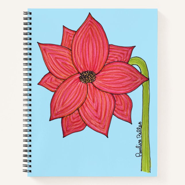 Carnet Red Star Flower with Blue background (Devant)