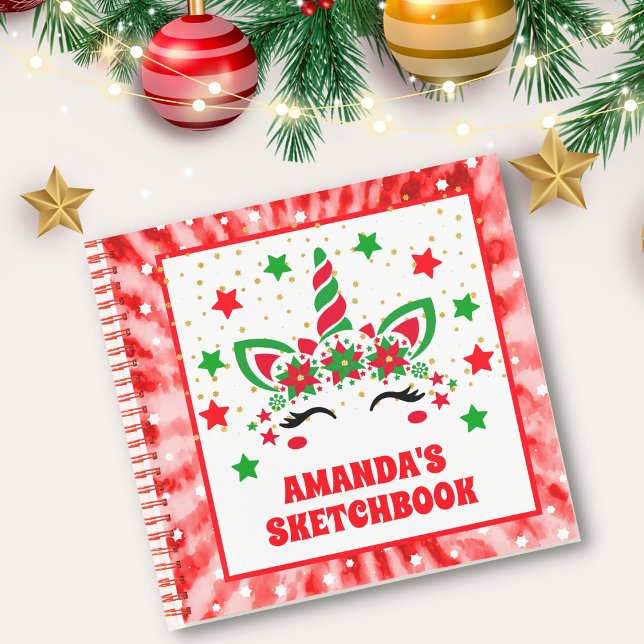Carnet Red Tie Dye Unicorne Noël Personnalisé Enfants (Créateur téléchargé)