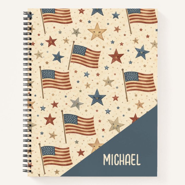 Carnet Red White Blue Flags Patriotic Pattern (Devant)