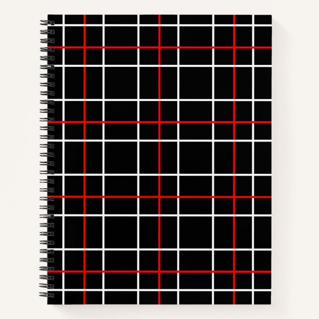 Carnet Red White Graphical Lines Black Plaid Design  (Devant)