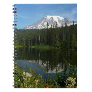 Carnet Reflet du lac du mont Rainier avec des fleurs sauv