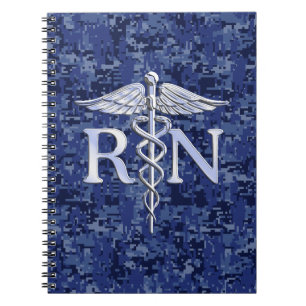 Carnet Registered Nurse RN Silver Caduceus on Navy Camo