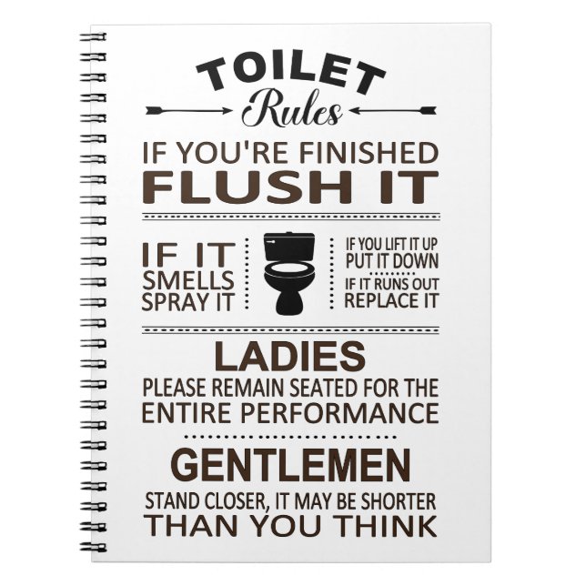 Carnet Règles de toilettes drôles Humour de salle de bain (Devant)
