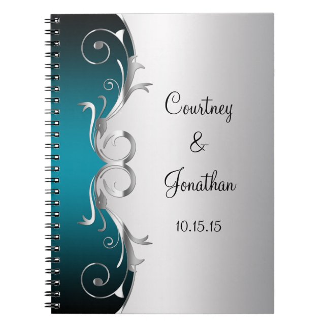 Carnet Remous argentés turquoises et fleuris épousant le (Devant)