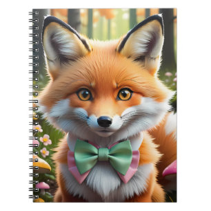Carnet Renard mignon avec un nœud vert et rose
