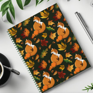 Carnet Renard roux Feuilles d'automne Glands Motif vert