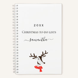 Carnet Rennes de Noël rouge blanc à faire listes nom