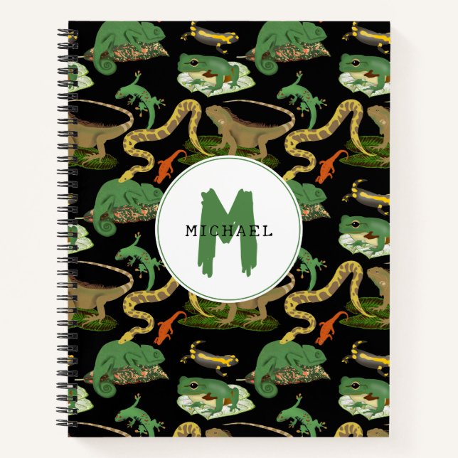 Carnet Reptile, lézards et amphibiens Monogramme pour enf (Devant)