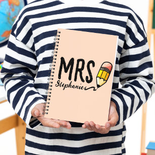 Carnet Retour à l'école Cute Pink Pencil Professeur Nom d