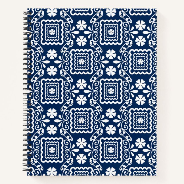 Carnet rétro 60 blanc bleu motif floral (Devant)