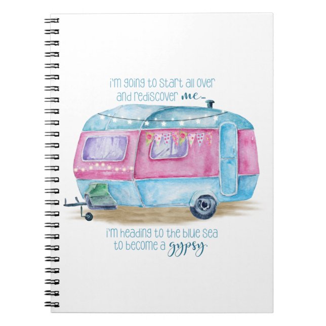 Carnet Rétro bleu Glamper rose et blanc de | de caravane (Devant)