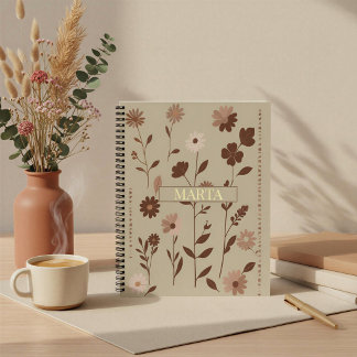 Carnet Rétro Boho Floral Nom Personnalisé