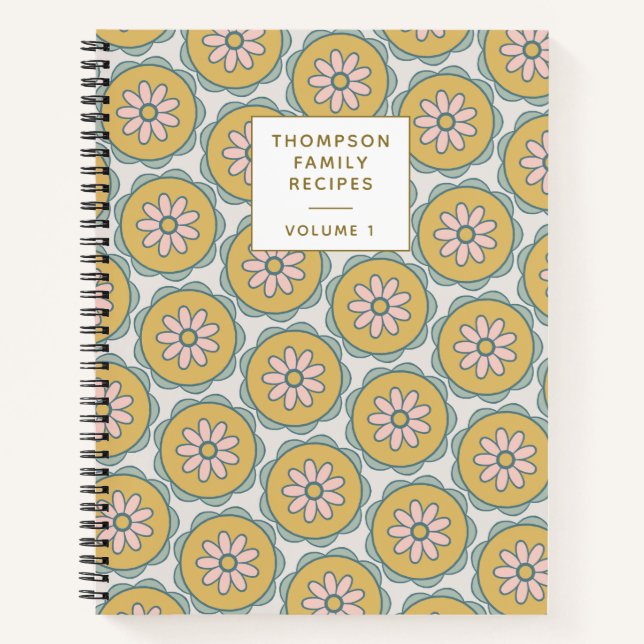 Carnet Retro Boho Mandala Floral Recette personnalisée (Devant)