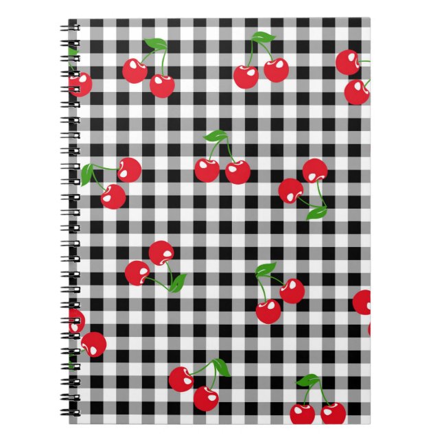 Carnet Retro Chic Cute Rouge Cerisier Noir Blanc En vichy (Devant)