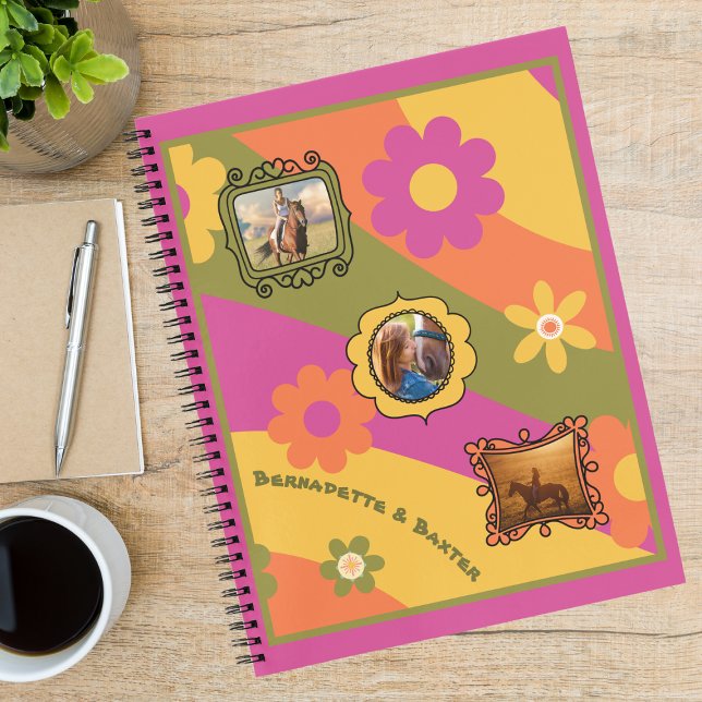 Carnet Retro Daisy 3 Photo Horse Pet Collage et nom (Créateur téléchargé)