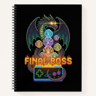 Carnet Retro Dragon du Boss Final & Dice   Gamer TTRPG Pi