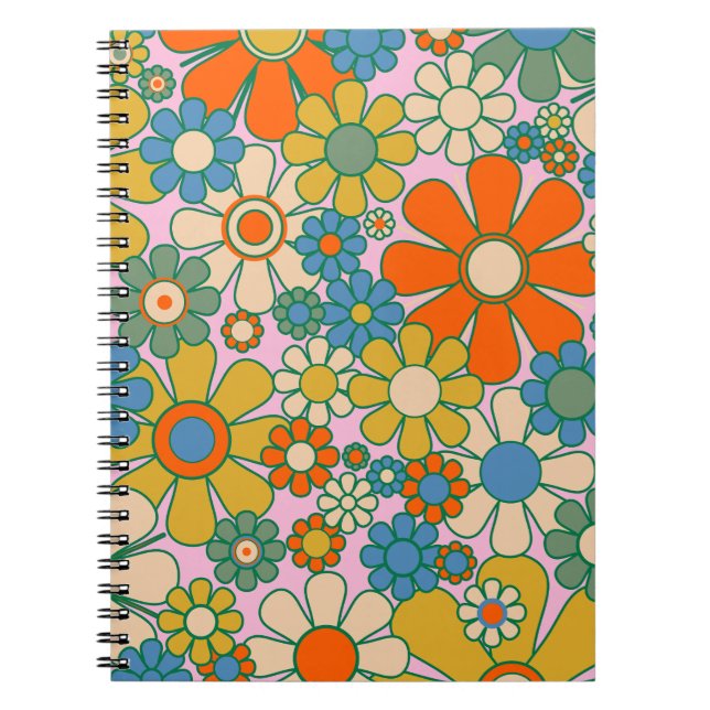 Carnet Retro Garden Super Floral 60s les années 70 Motif (Devant)