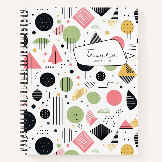 Carnet Rétro Géométrique Abstrait Pat#2 Sage Rose ID1067 (Devant)