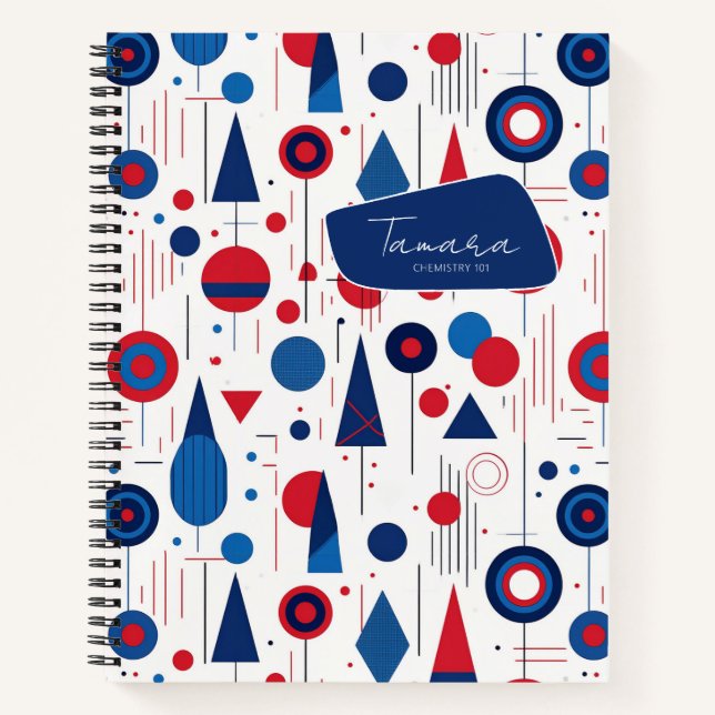 Carnet Retro Géométrique Abstrait Pat#9 Navy Red ID1067 (Devant)