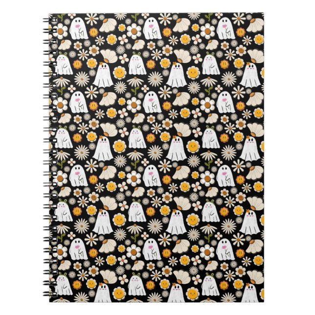 Carnet Retro Ghost Flowers Halloween Seamless Pattern (Devant)
